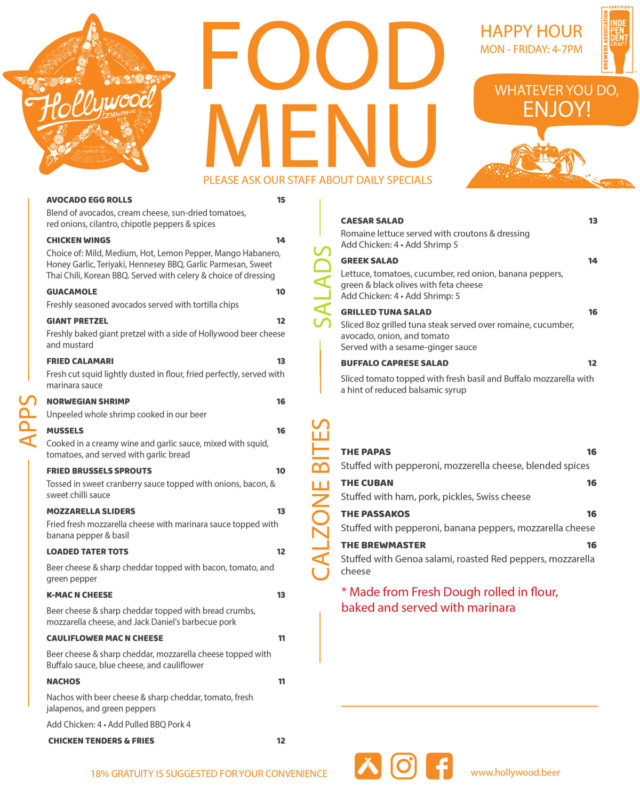 Menu - Hollywood Brewing Co.